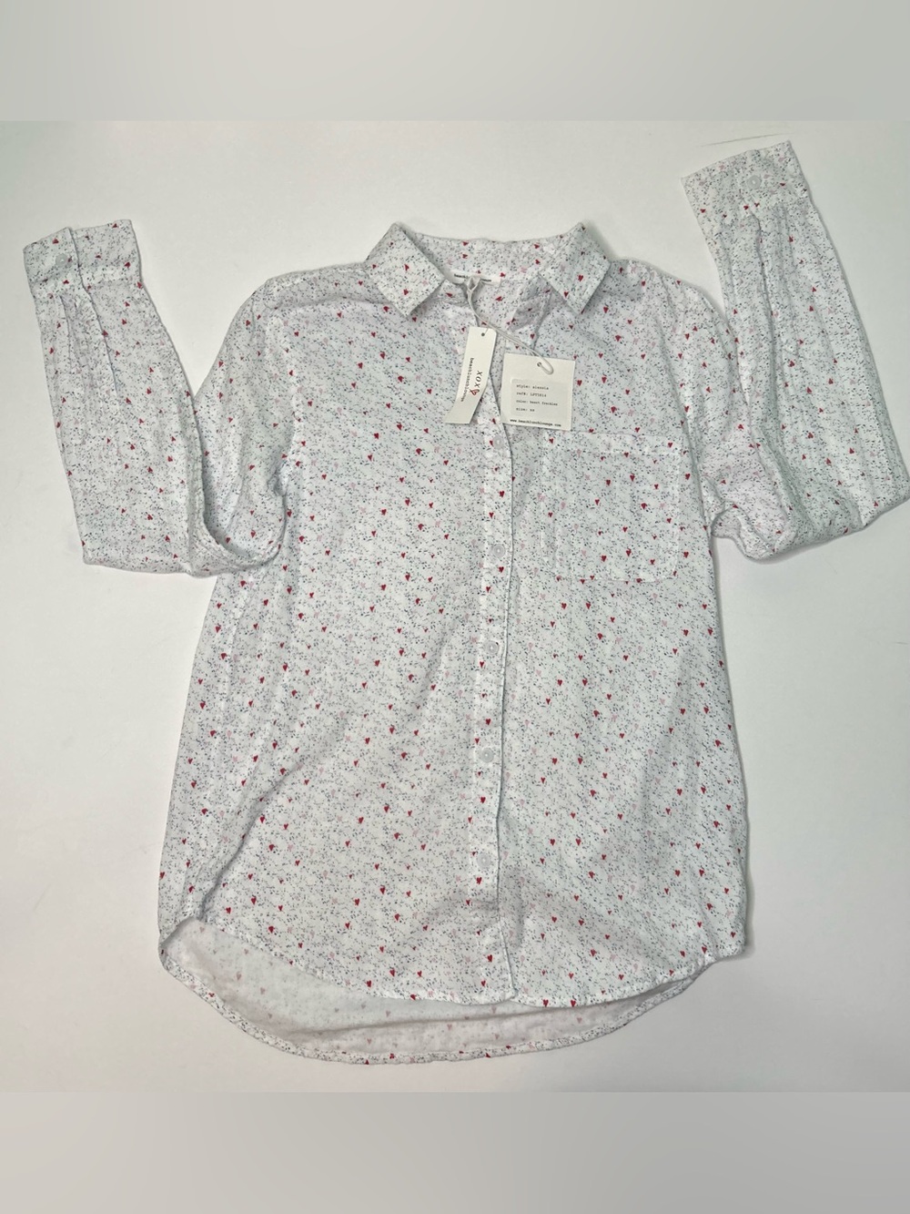 beachlunchlounge Button-Up Shirt with heart print and blue spots 100% cotton XSP